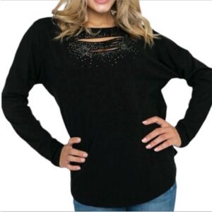 VOCAL laser cut w/ rhinestones top S black